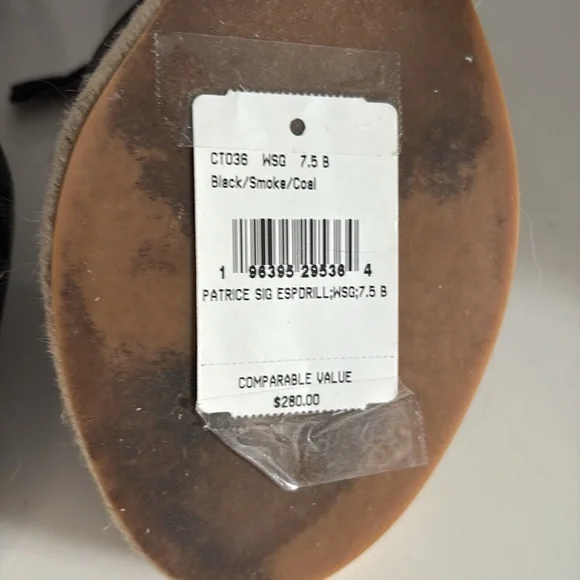 7.5B Coach Black Wedge Sandals Patrice Sig Espdrill Black/Smoke/Coal Box incl’d - Picture 9 of 14